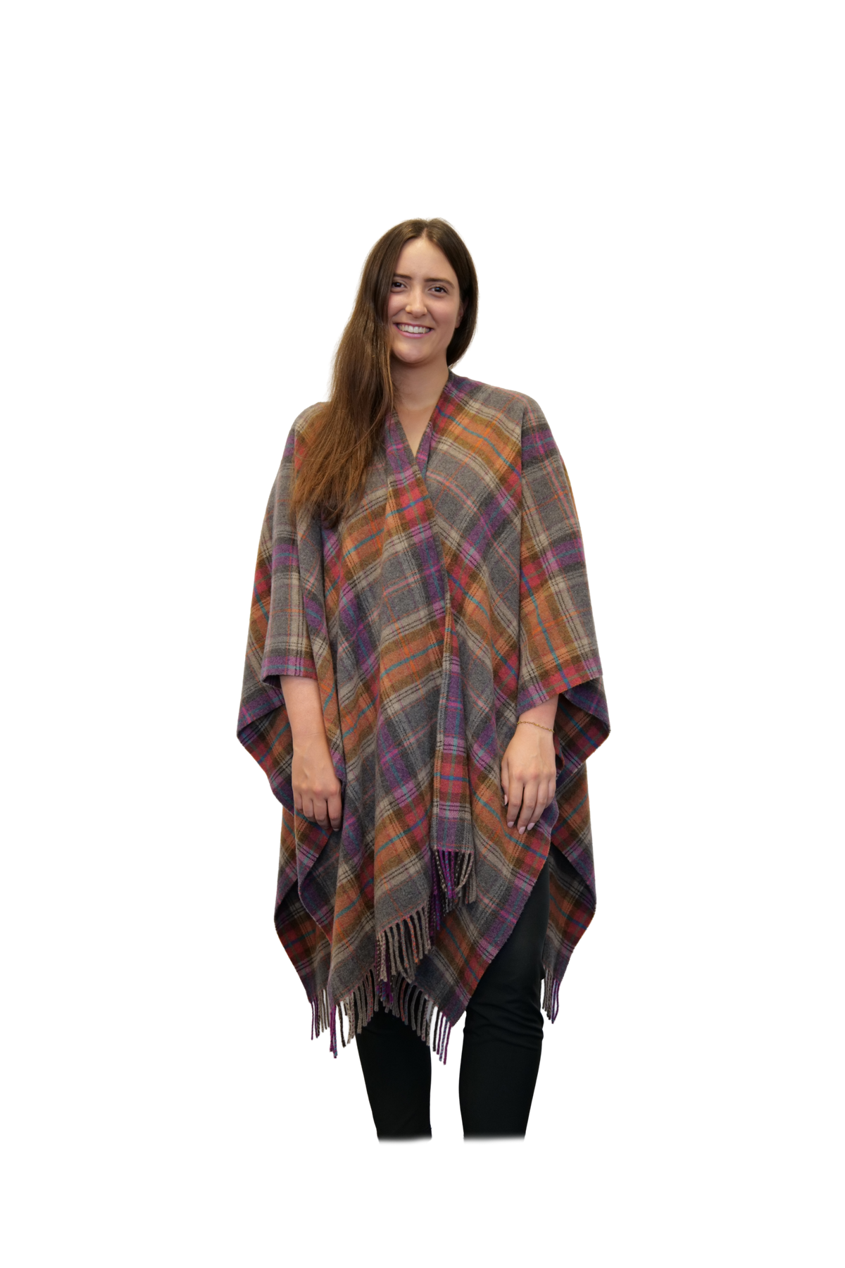 Poncho Livorno Grau Bunt Karo