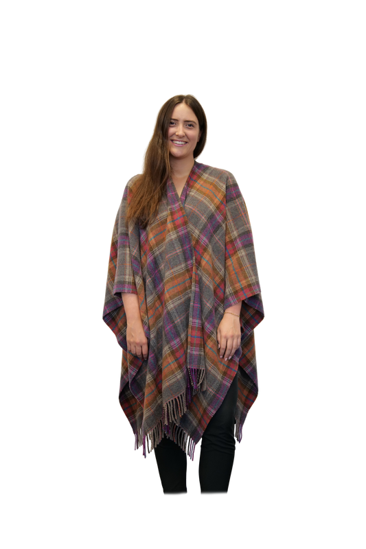 Poncho Livorno Grau Bunt Karo