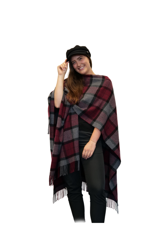 Poncho Livorno Rot Grau Karo